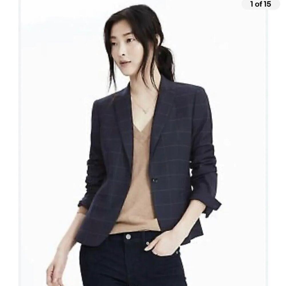 BANANA REPUBLIC WINDOWPANE SINGLE BUTTON BLAZER SIZE 2 NWT